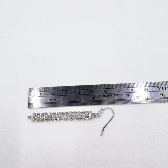 NWT - Indeed - Clear Rhinestone 3 Strand Dangle Silver Tone Fishhook Earrings - Picture 4 of 9